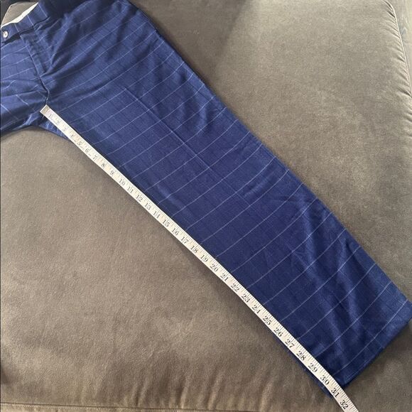 Men’s Blue Plaid 3 Piece Slim Fit Suit Notched Lapel Jacket 44 Pants 40 NEW - Picture 11 of 16